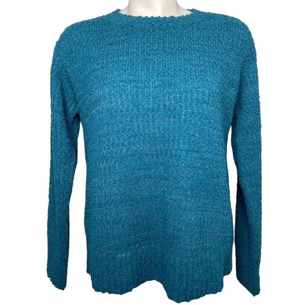 Style & Co Teddy Sweater Top Women's SMALL Teal Super-Soft Relaxed-Fit NEW